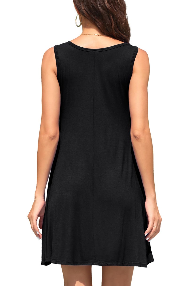 WEACZZY Women Summer Sleeveless Pockets Casual Swing T Shirt Dresses Beach Cover up Plain Pleated Tank Dress,Black,XL - Image 5